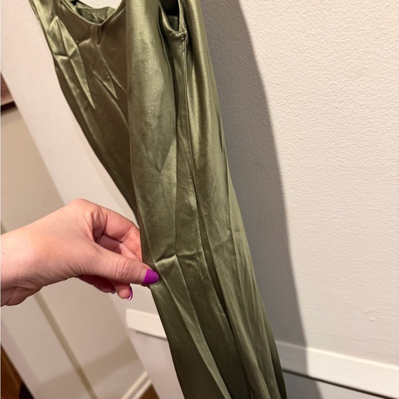 Reformation Olive Green Satin Midi Slip Dress - Picture 7 of 10